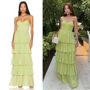 Lovers + Friends Strapless Lime Tiered Dress